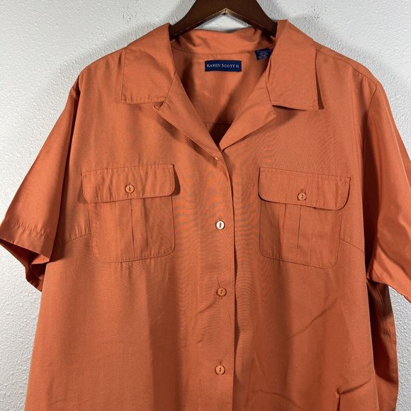 Karen Scott II Short Sleeve Button Down Orange Lightweight Blouse Size 2X - Picture 2 of 13